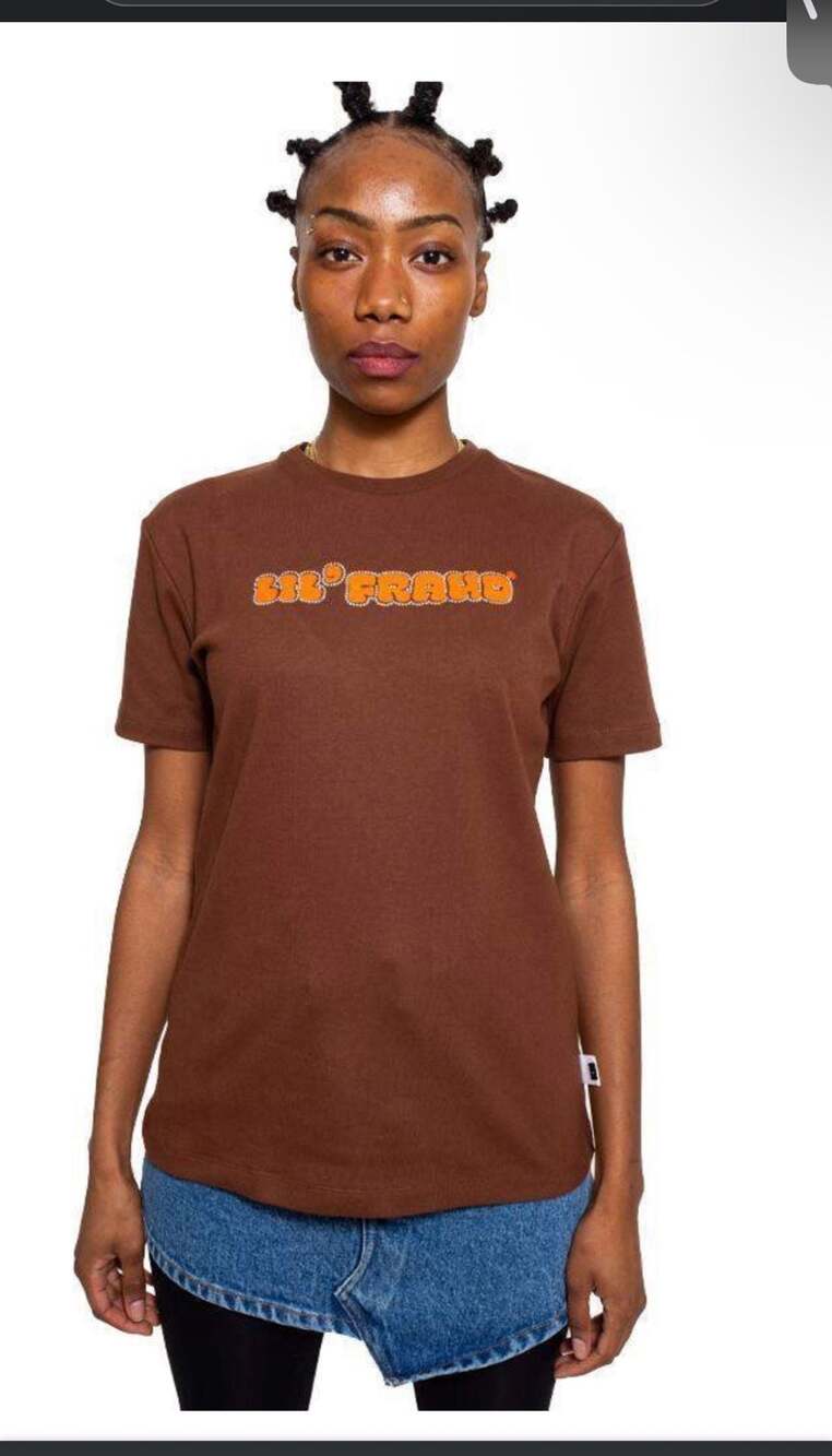 GCDS Lil' Fraud Rhinestone Logo Brown T-Shirt Size XL